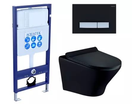 Комплект 3 в 1 инсталляция Акватек Standart 50 + Унитаз подвесной Esbano Aster ESUPASTEBM черный с кнопкой черной хром INS-0000012 + ESUPASTEBM + KDI-0000031