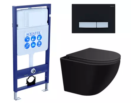 Комплект 3 в 1 инсталляция Акватек Standart 50 + Подвесной унитаз SinteSi EVI черный с кнопкой черной хром INS-0000012 + SIN-TS-EVI-151BM + KDI-0000031
