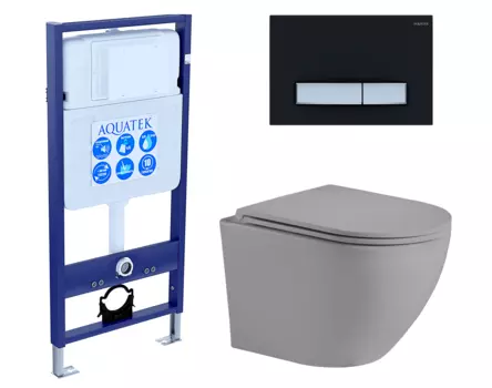Комплект 3 в 1 инсталляция Акватек Standart 50 + Унитаз подвесной Weltwasser WW Merzbach 043 MT-GR серый с кнопкой черной хром INS-0000012 + 10000003708 + KDI-0000031