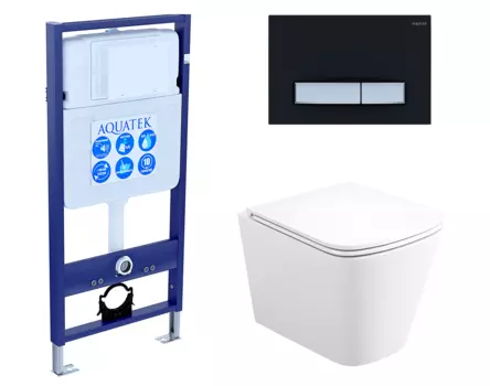 Комплект 3 в 1 инсталляция Акватек Standart 50 + Унитаз подвесной Enio Binario EN4215896 с кнопкой черной хром INS-0000012 + EN4215896 + KDI-0000031