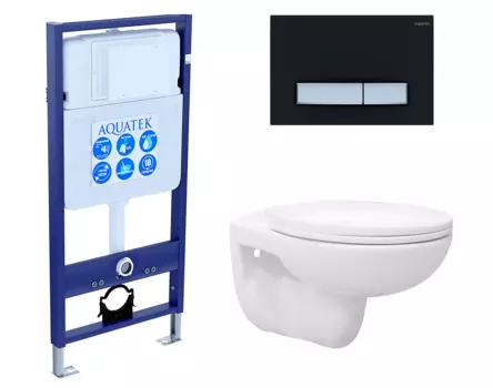 Комплект 3 в 1 инсталляция Акватек Standart 50 + Унитаз подвесной Enio Ekos EN0170571 с кнопкой черной хром INS-0000012 + EN0170571 + KDI-0000031