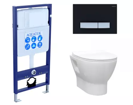 Комплект 3 в 1 инсталляция Акватек Standart 50 + Унитаз подвесной Enio Nativo EN1270551 с кнопкой черной хром INS-0000012 + EN1270551 + KDI-0000031