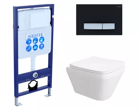 Комплект 3 в 1 инсталляция Акватек Standart 50 + Унитаз подвесной Enio Vicino EN9170544 с кнопкой черной хром INS-0000012 + EN9170544 + KDI-0000031