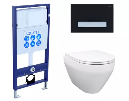 Комплект 3 в 1 инсталляция Акватек Standart 50 + Унитаз подвесной Enio Cono EN2870522 с кнопкой черной хром INS-0000012 + EN2870522 + KDI-0000031
