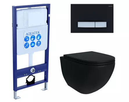Комплект 3 в 1 инсталляция Акватек Standart 50 + Унитаз подвесной Enio Unico BL EN4105055 черный с кнопкой черной хром INS-0000012 + EN4105055 + KDI-0000031