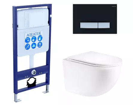 Комплект 3 в 1 инсталляция Акватек Standart 50 + Унитаз подвесной Enio Unico Tornado EN2105073 с кнопкой черной хром INS-0000012 + EN2105073 + KDI-0000031