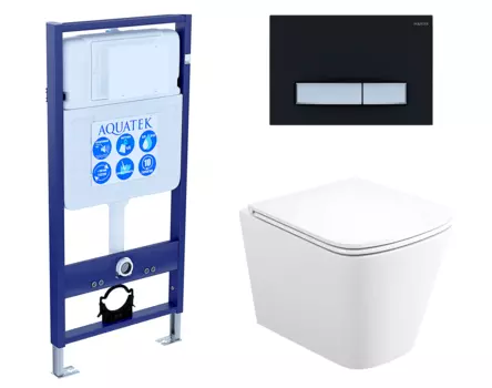 Комплект 3 в 1 инсталляция Акватек Standart 50 + Унитаз подвесной Enio Binario Tornado EN4180237 с кнопкой черной хром INS-0000012 + EN4180237 + KDI-0000031