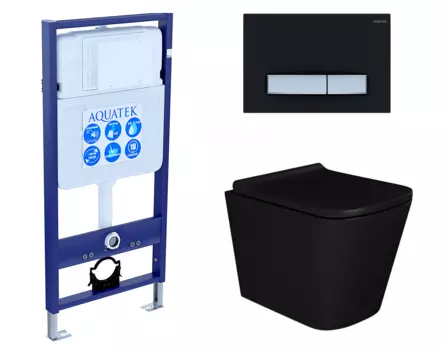 Комплект 3 в 1 инсталляция Акватек Standart 50 + Унитаз подвесной Enio Binario BL EN4180225 черный с кнопкой черной хром INS-0000012 + EN4180225 + KDI-0000031