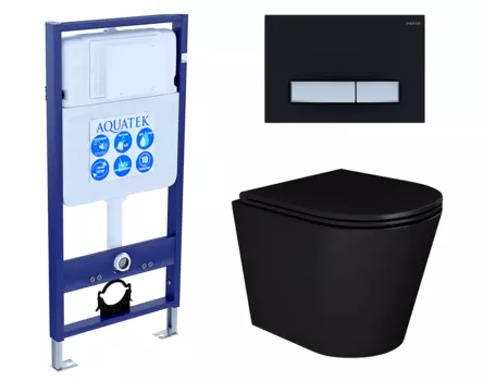 Комплект 3 в 1 инсталляция Акватек Standart 50 + Унитаз подвесной Enio Cento BL EN4280035 черный с кнопкой черной хром INS-0000012 + EN4280035 + KDI-0000031