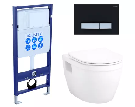 Комплект 3 в 1 инсталляция Акватек Standart 50 + Унитаз подвесной Enio Bolo EN8350034 с кнопкой черной хром INS-0000012 + EN8350034 + KDI-0000031