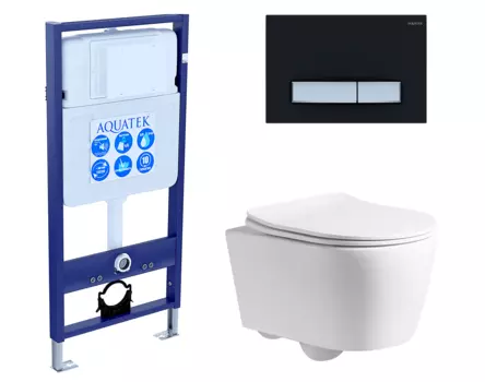 Комплект 3 в 1 инсталляция Акватек Standart 50 + Унитаз подвесной CeruttiSpa Sella PP 9738 с кнопкой черной хром INS-0000012 + 9738 + KDI-0000031