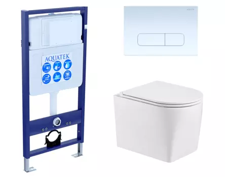 Комплект 3 в 1 инсталляция Акватек Standart 50 + Унитаз подвесной WeltWasser Nesenbach 004 GL-WT с кнопкой белой INS-0000012 + 10000008265 + KDI-0000013