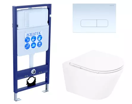 Комплект 3 в 1 инсталляция Акватек Standart 50 + Унитаз подвесной BelBagno Tre BB8001CHR/SC с кнопкой белой INS-0000012 + BB8001CHR/SC + KDI-0000013