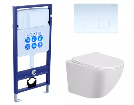 Комплект 3 в 1 инсталляция Акватек Standart 50 + Унитаз подвесной Taliente Amato AM25010 с кнопкой белой INS-0000012 + AM25010 + KDI-0000013
