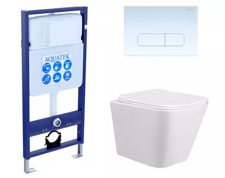 Комплект 3 в 1 инсталляция Акватек Standart 50 + Унитаз подвесной Taliente Correto CR25200 с кнопкой белой INS-0000012 + CR25200 + KDI-0000013