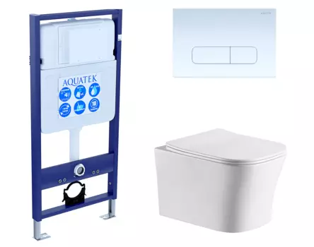 Комплект 3 в 1 инсталляция Акватек Standart 50 + Подвесной унитаз CeruttiSpa Marmolada aria CT7778 с кнопкой белой INS-0000012 + 7778 + KDI-0000013