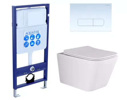 Комплект 3 в 1 инсталляция Акватек Standart 50 + Унитаз подвесной Ceramica Nova Metric Rimless CN3007 с кнопкой белой INS-0000012 + CN3007 + KDI-0000013