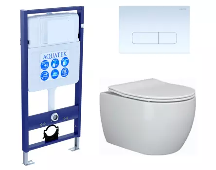 Комплект 3 в 1 инсталляция Акватек Standart 50 + Унитаз подвесной Ceramica Nova Play CN3001 с кнопкой белой INS-0000012 + CN3001 + KDI-0000013