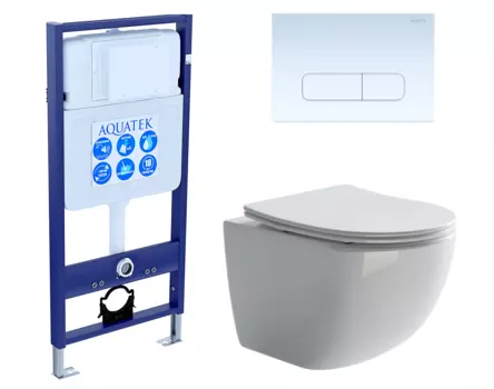 Комплект 3 в 1 инсталляция Акватек Standart 50 + Унитаз подвесной Ceramica Nova Forma CN3009 с кнопкой белой INS-0000012 + CN3009 + KDI-0000013