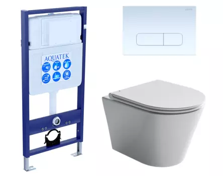 Комплект 3 в 1 инсталляция Акватек Standart 50 + Унитаз подвесной Ceramica Nova Forma CN3011 с кнопкой белой INS-0000012 + CN3011 + KDI-0000013