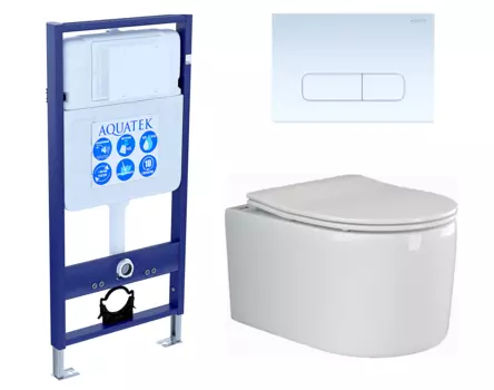 Комплект 3 в 1 инсталляция Акватек Standart 50 + Унитаз подвесной Ceramica Nova Moments CN3003 с кнопкой белой INS-0000012 + CN3003 + KDI-0000013