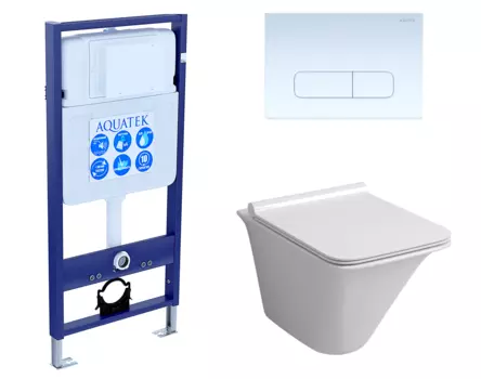 Комплект 3 в 1 инсталляция Акватек Standart 50 + Унитаз подвесной Grossman GR-4413S с кнопкой белой INS-0000012 + GR-4413S + KDI-0000013