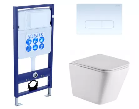 Комплект 3 в 1 инсталляция Акватек Standart 50 + Подвесной унитаз WeltWasser Gelbach 043 GL-WT с кнопкой белой INS-0000012 + 10000011749 + KDI-0000013
