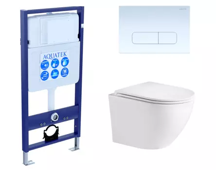 Комплект 3 в 1 инсталляция Акватек Standart 50 + Подвесной унитаз WeltWasser Merzbach 043 GL-WT с кнопкой белой INS-0000012 + 10000008254 + KDI-0000013