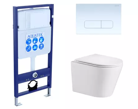 Комплект 3 в 1 инсталляция Акватек Standart 50 + Подвесной унитаз WeltWasser Salzbach 043 GL-WT с кнопкой белой INS-0000012 + 10000008257 + KDI-0000013