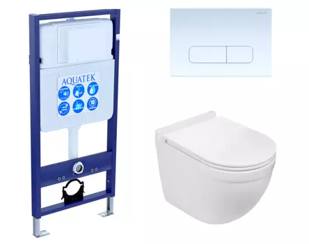 Комплект 3 в 1 инсталляция Акватек Standart 50 + Подвесной унитаз WeltWasser Heimbach 043 GL-WT с кнопкой белой INS-0000012 + 10000008260 + KDI-0000013