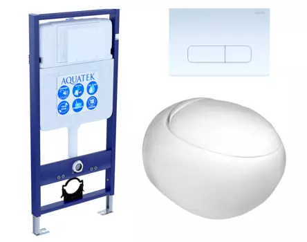 Комплект 3 в 1 инсталляция Акватек Standart 50 + Подвесной унитаз WeltWasser Jeckenbach с кнопкой белой INS-0000012 + 10000003809 + KDI-0000013