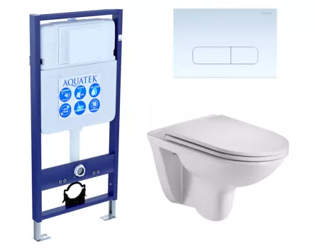 Комплект 3 в 1 инсталляция Акватек Standart 50 + Подвесной унитаз WeltWasser Baarbach 004 GL-WT с кнопкой белой INS-0000012 + 10000003811 + KDI-0000013