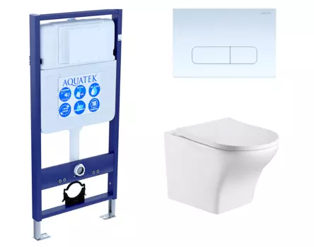 Комплект 3 в 1 инсталляция Акватек Standart 50 + Подвесной унитаз WeltWasser Odenbach 004 GL-WT с кнопкой белой INS-0000012 + 10000003704 + KDI-0000013