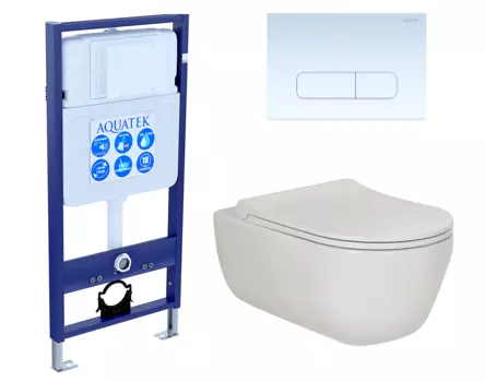Комплект 3 в 1 инсталляция Акватек Standart 50 + Унитаз подвесной Berges Wasserhaus Ego XL 082118 с кнопкой белой INS-0000012 + 082118 + KDI-0000013