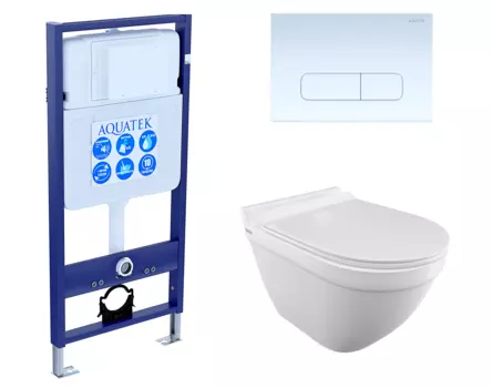 Комплект 3 в 1 инсталляция Акватек Standart 50 + Унитаз подвесной Iddis Cloud CLORDSEi25 с кнопкой белой INS-0000012 + CLORDSEi25 + KDI-0000013