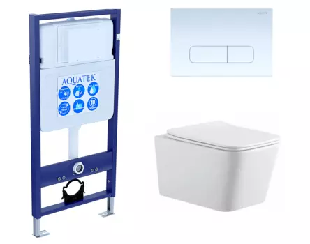 Комплект 3 в 1 инсталляция Акватек Standart 50 + Подвесной унитаз SinteSi BALTI с кнопкой белой INS-0000012 + SIN-TS-BLT-171 + KDI-0000013
