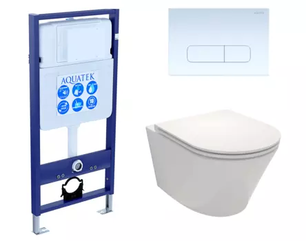 Комплект 3 в 1 инсталляция Акватек Standart 50 + Унитаз подвесной Jacob Delafon Rodin+ EDY102-00 с кнопкой белой INS-0000012 + EDY102-00 + KDI-0000013