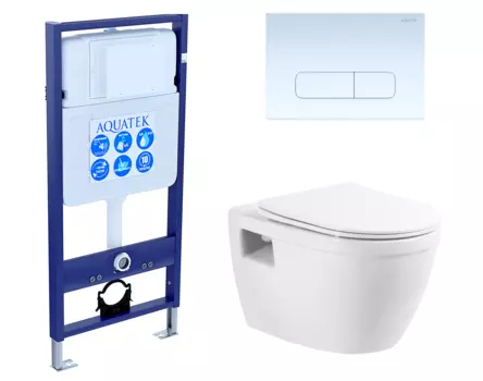 Комплект 3 в 1 инсталляция Акватек Standart 50 + Унитаз подвесной BelBagno Loto BB070CHR/SC с кнопкой белой INS-0000012 + BB070CHR/SC + KDI-0000013