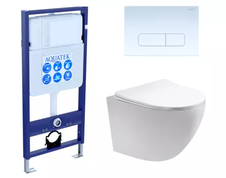 Комплект 3 в 1 инсталляция Акватек Standart 50 + Унитаз подвесной Акватек Вега AQ1905-00 с кнопкой белой INS-0000012 + AQ1905-00 + KDI-0000013
