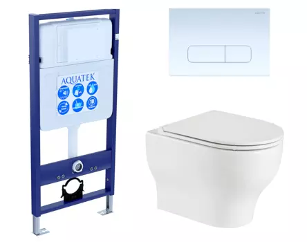 Комплект 3 в 1 инсталляция Акватек Standart 50 + Подвесной унитаз WeltWasser Erlenbach 004 GL-WT с кнопкой белой INS-0000012 + 10000003807 + KDI-0000013