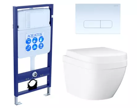 Комплект 3 в 1 инсталляция Акватек Standart 50 + Унитаз подвесной Grohe Euro Ceramic 39206000 с кнопкой белой INS-0000012 + 39206000 + 39330001 + KDI-0000013
