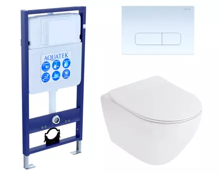 Комплект 3 в 1 инсталляция Акватек Standart 50 + Унитаз подвесной Cezares Stylus CZR-513-TH-R с кнопкой белой INS-0000012 + CZR-513-TH-R + CZR-2011-SC + KDI-0000013