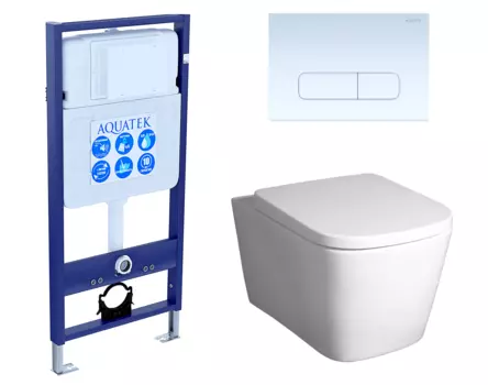 Комплект 3 в 1 инсталляция Акватек Standart 50 + Унитаз подвесной BelBagno Albano BB120CHR с кнопкой белой INS-0000012 + BB120CHR + BB120SC + KDI-0000013