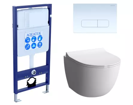 Комплект 3 в 1 инсталляция Акватек Standart 50 + Унитаз подвесной VitrA Sento 7748В003-0075 с кнопкой белой INS-0000012 + 7748B003-0075 + 130-003-009 + KDI-0000013
