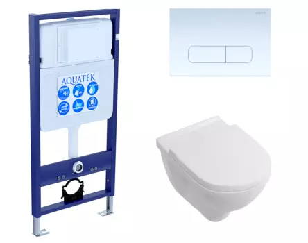 Комплект 3 в 1 инсталляция Акватек Standart 50 + Унитаз подвесной Villeroy & Boch O Novo Directflush с кнопкой белой INS-0000012 + 5660HR01 + KDI-0000013