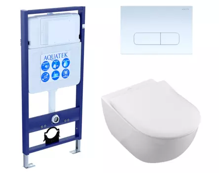 Комплект 3 в 1 инсталляция Акватек Standart 50 + Унитаз подвесной Villeroy & Boch Subway 2.0 с кнопкой белой INS-0000012 + 5614R201 + KDI-0000013