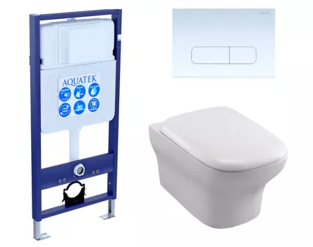 Комплект 3 в 1 инсталляция Акватек Standart 50 + Унитаз подвесной Jacob Delafon Vox EDM102-00 с кнопкой белой INS-0000012 + EDM102-00 + E20142-00 + KDI-0000013