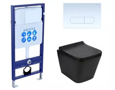 Комплект 3 в 1 инсталляция Акватек Standart 50 + Подвесной унитаз WeltWasser Gelbach 041 MT-BL черный с кнопкой белой INS-0000012 + 10000008262 + KDI-0000013