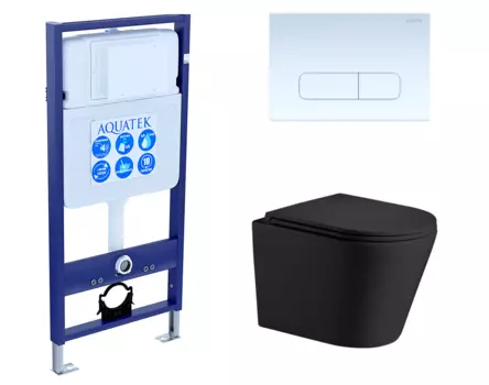 Комплект 3 в 1 инсталляция Акватек Standart 50 + Подвесной унитаз WeltWasser Salzbach 043 MT-BL черный с кнопкой белой INS-0000012 + 10000008258 + KDI-0000013