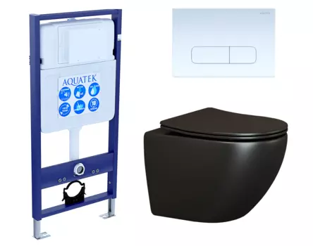 Комплект 3 в 1 инсталляция Акватек Standart 50 + Унитаз подвесной Ceramica Nova Metropol CN4002MB черный с кнопкой белой INS-0000012 + CN4002MB + KDI-0000013